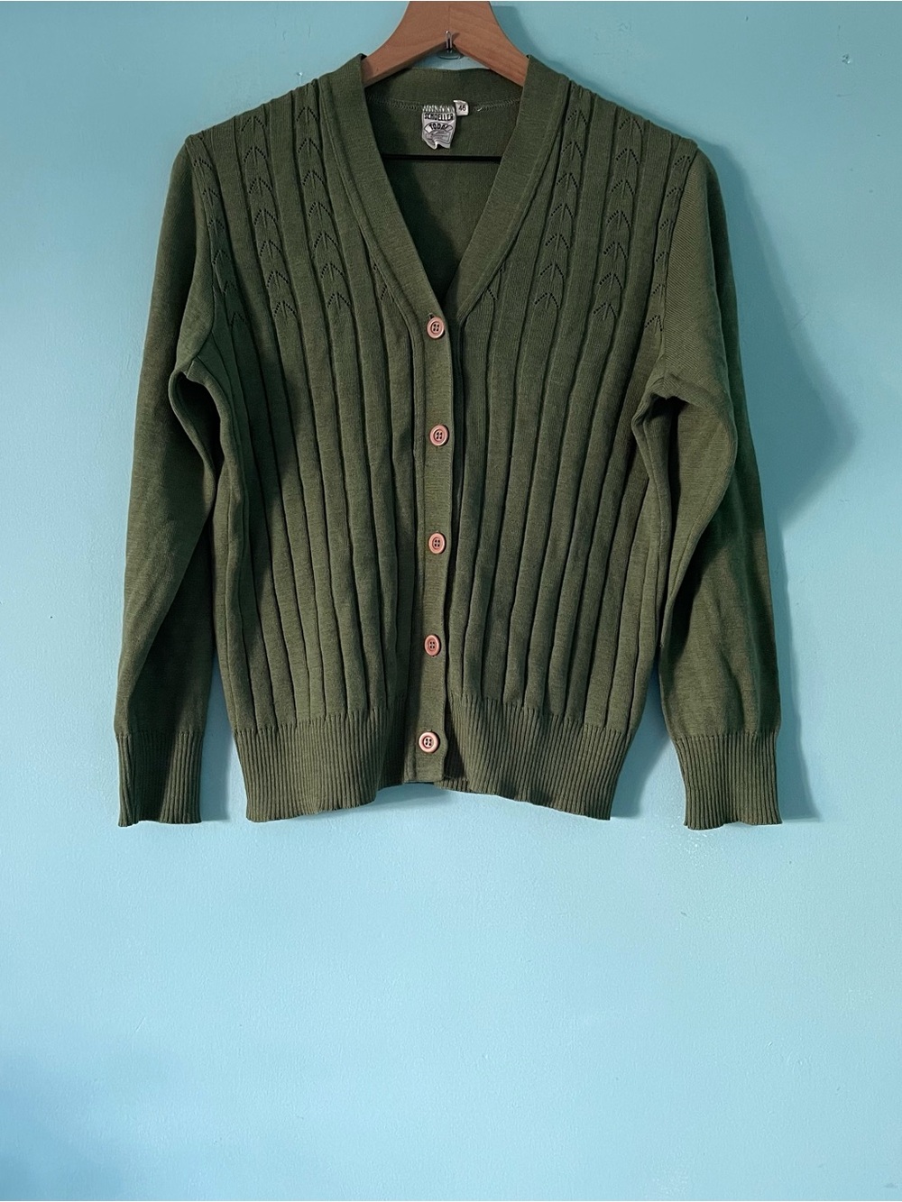Schoeller Today Vintage Cable German Grandma Wool Sweater Cardigan M Rare Green
